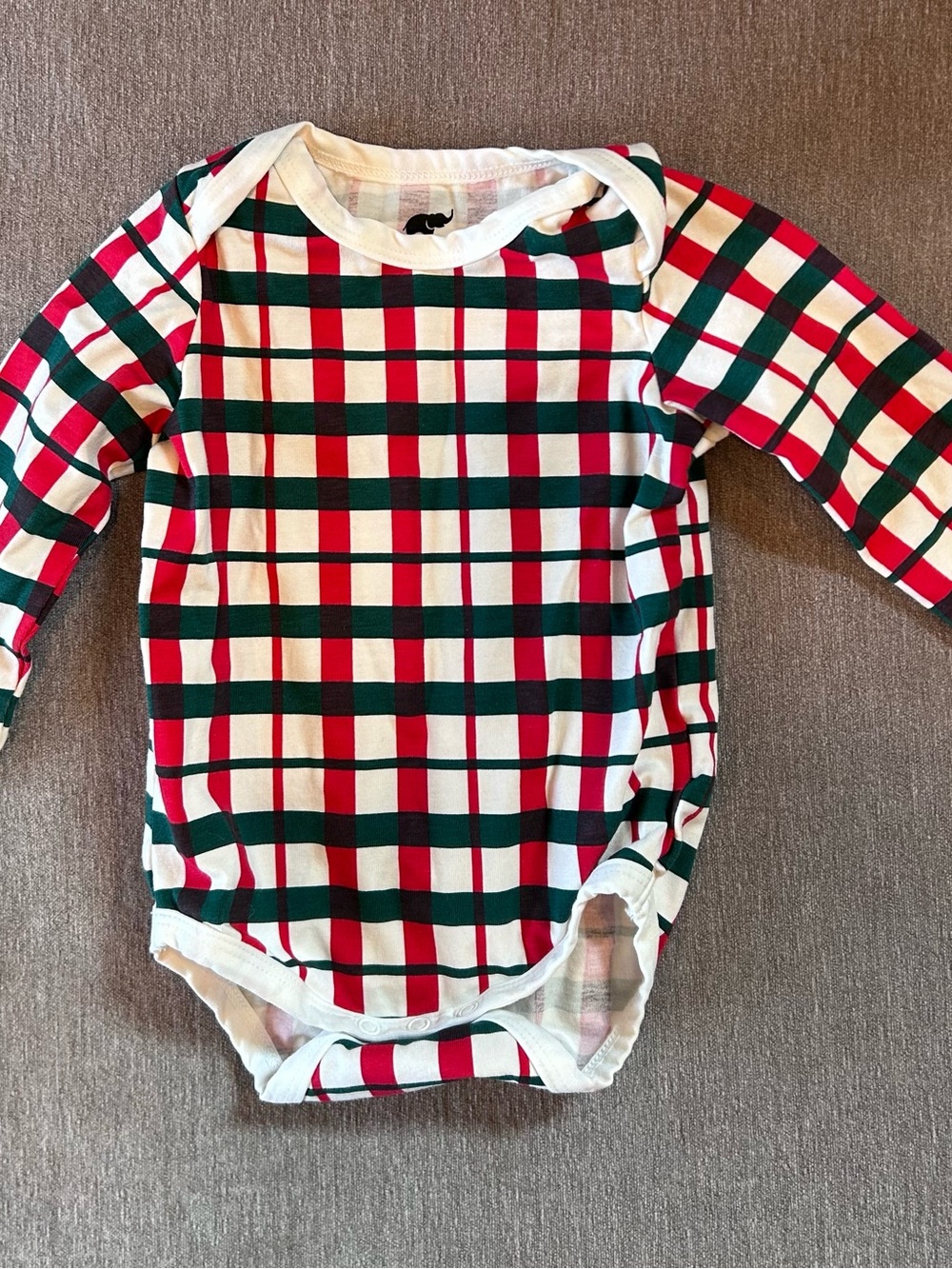 Monica + Andy Organic Cotton Long-Sleeve Plaid One-Piece Bodysuit in Red & Green